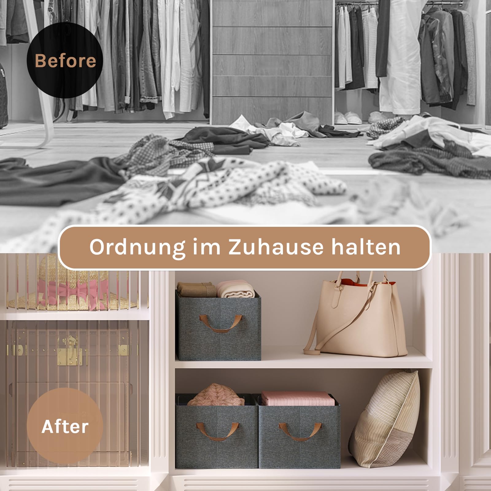 WOLTU Faltbare Aufbewahrungsboxen 10 Stück, mit Griffen, Grau, 47x28x20cm | aus Polyesterstoff, für Schlafzimmer, Arbeitszimmer, Wohnzimmer, für Kleidung Spielzeug, Organizer Box mit Griffen, faltbar,
