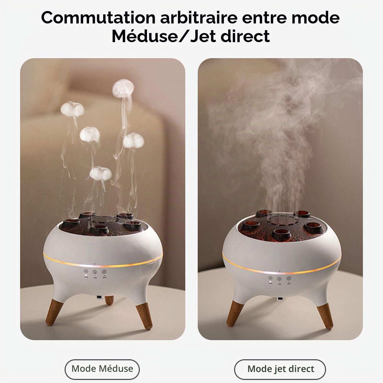 Diffuseur d'arômes de méduses dynamiques équipé d'un éclairage d'ambiance à dégradé de 7 couleurs, télécommande, capteur sonore dynamique et plusieurs humidificateurs à brume, capacité de 250 ml, pour