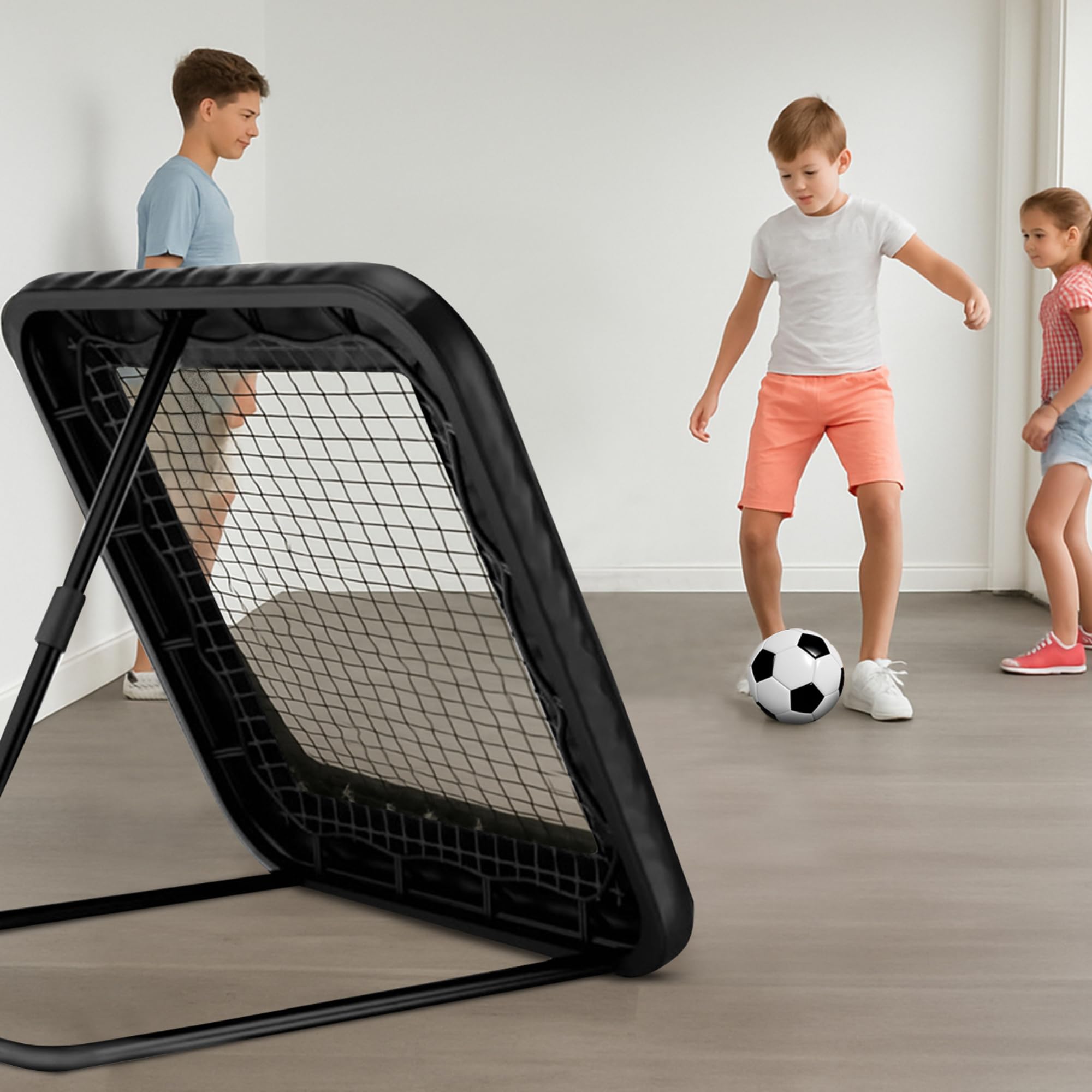 Rebounder 100 × 100 cm – Rete da Allenamento Pieghevole con 5 Angolazioni Regolabili – Telaio in Acciaio, 20 Elastici, Picchetti Inclusi – Per Calcio, Pallamano e Tchoukball