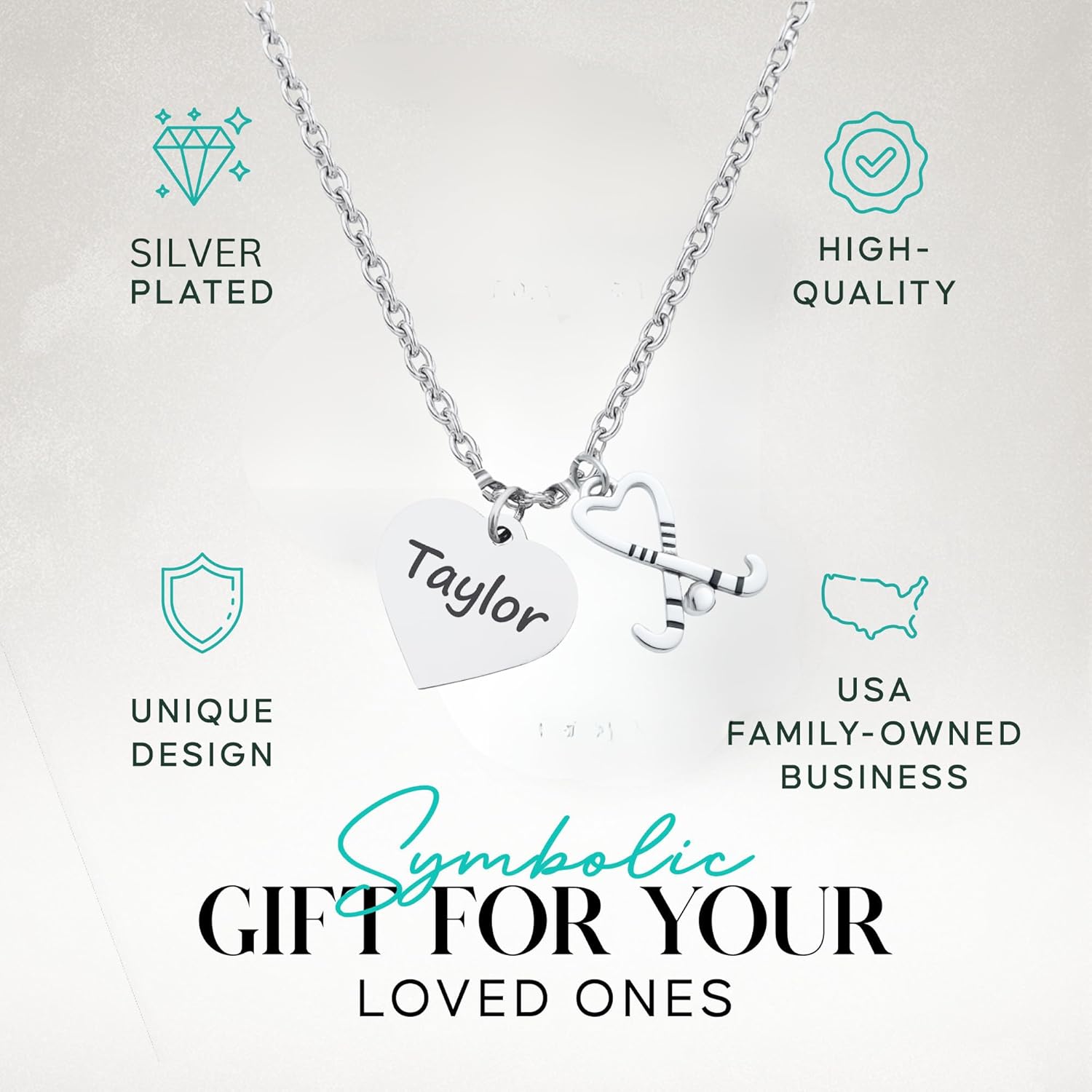 Personalized Field Hockey Necklace • Engraved Heart Charm with Stick Pendant • Stainless Steel Custom Jewelry Gift for Players, Teams & Coaches - Image 2