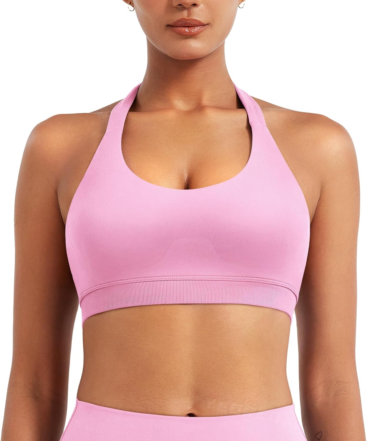 YEOREO SoftHue Women Halter Sports Bra Workout Seamless Padded Basic Bra Open Back Yoga Gym Crop Top