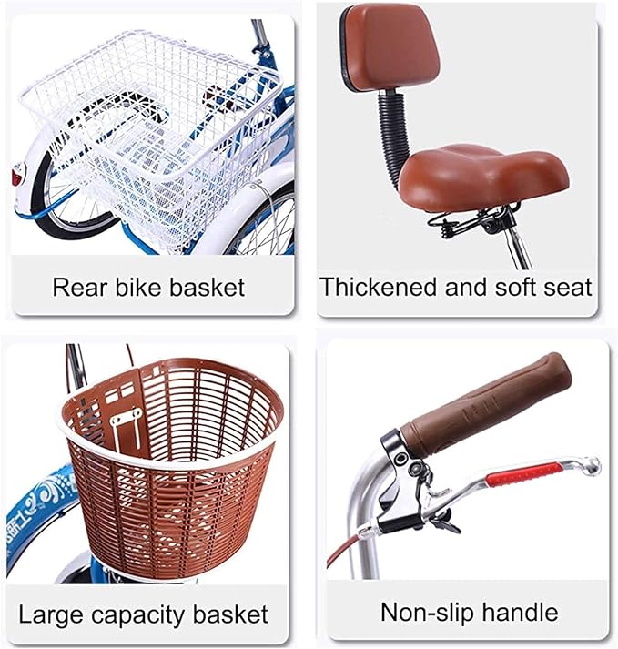 Triciclo de carga para adultos con canasto grande beige miniatura 4