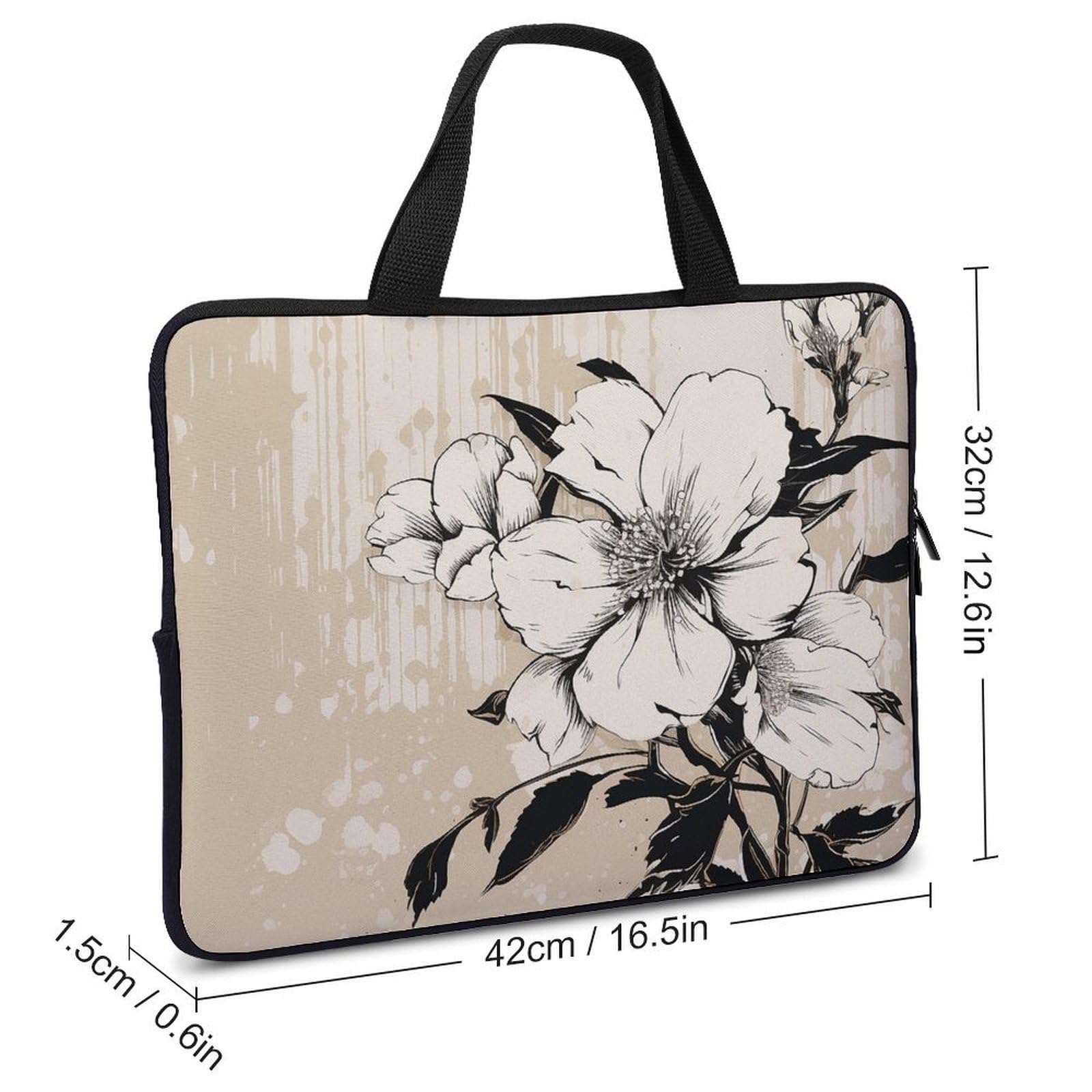 Laptophülle mit Blumenmuster, ultradünn, wasserdicht, tragbare Schutztasche mit Handschlaufe, Beige