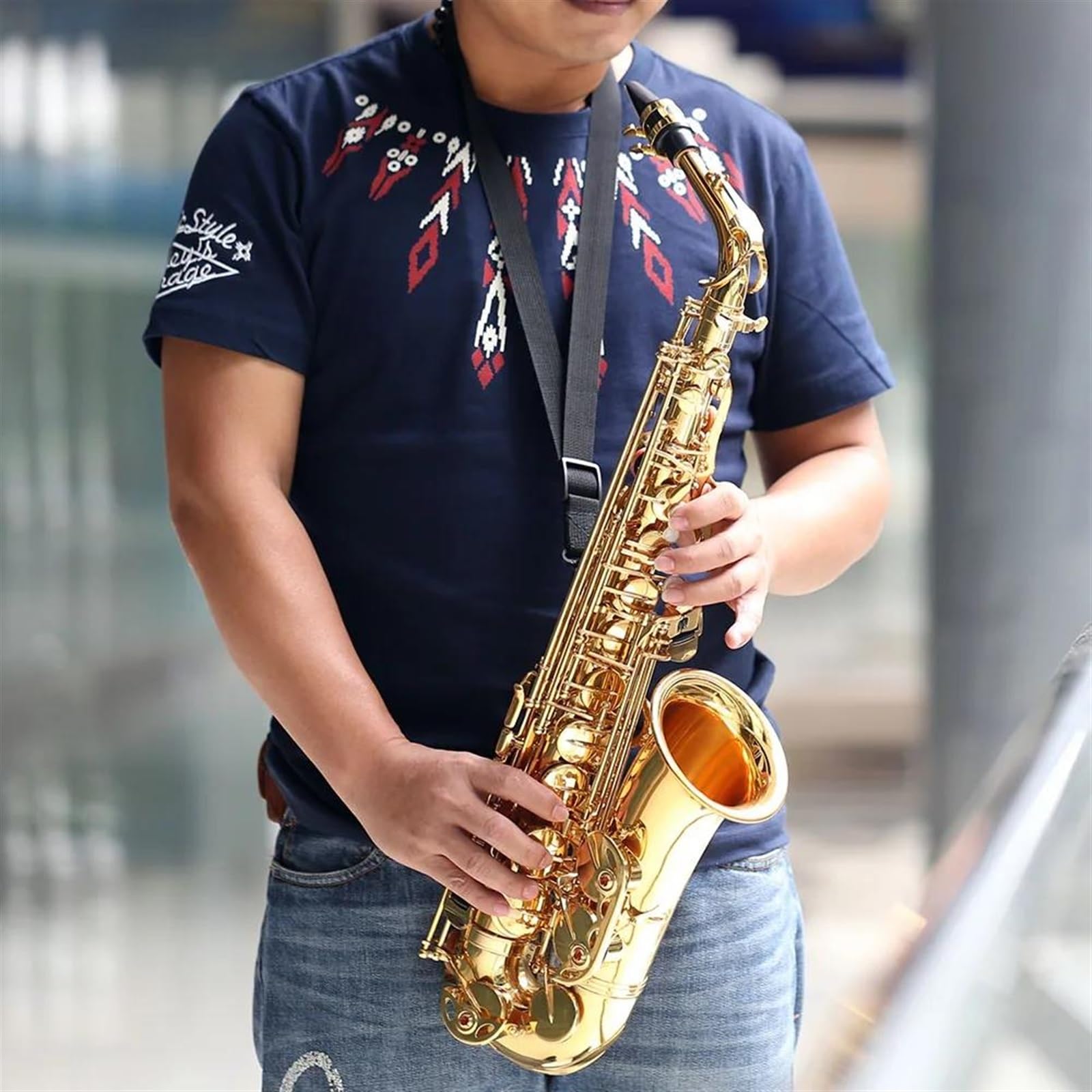 sassofono Mi Bemolle Mib Sassofono Contralto Ottone Laccato Sax Strumento A Fiato Con Custodia Accessori Per Sassofono (Color : Gold)
