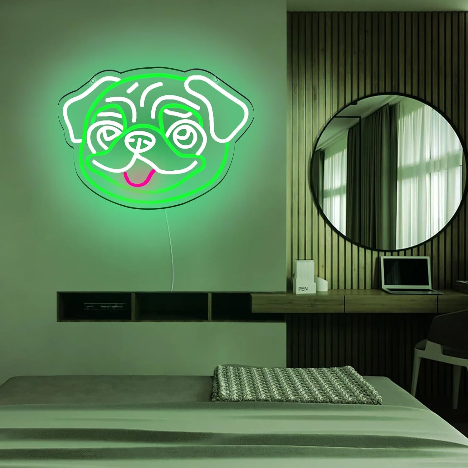 Pug Neon Sign for Wall Decor，Dimmable Pug Neon Signs for Dog Lovers Eye Catching Home and Pet Shop Decor，Powered by USB 14 * 12.2 inch，Christmas Birthday Party Gifts