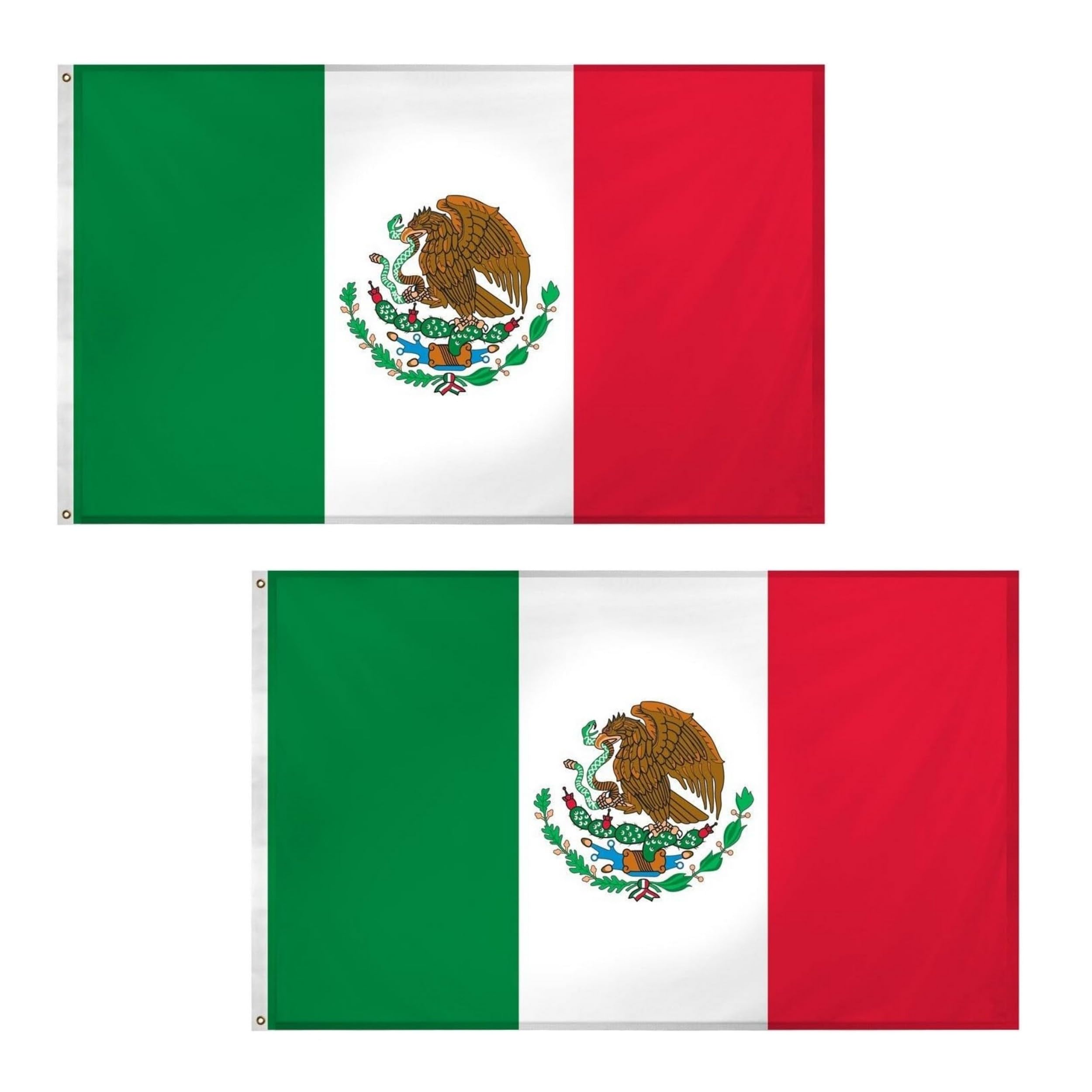 2 Pcs Mexico Flag 5ft x 3ft with Brass Eyelets Polyester Mexican Flag Banner for Football Matches, Fiesta Celebrations, Home & Garden Display