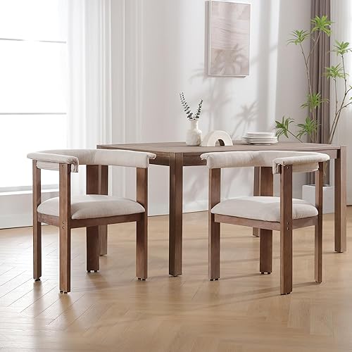 Wahson Juego de 2 sillas de comedor tapizadas modernas de mediados de siglo, silla de comedor con decoración de granja con tapicería de lino y patas