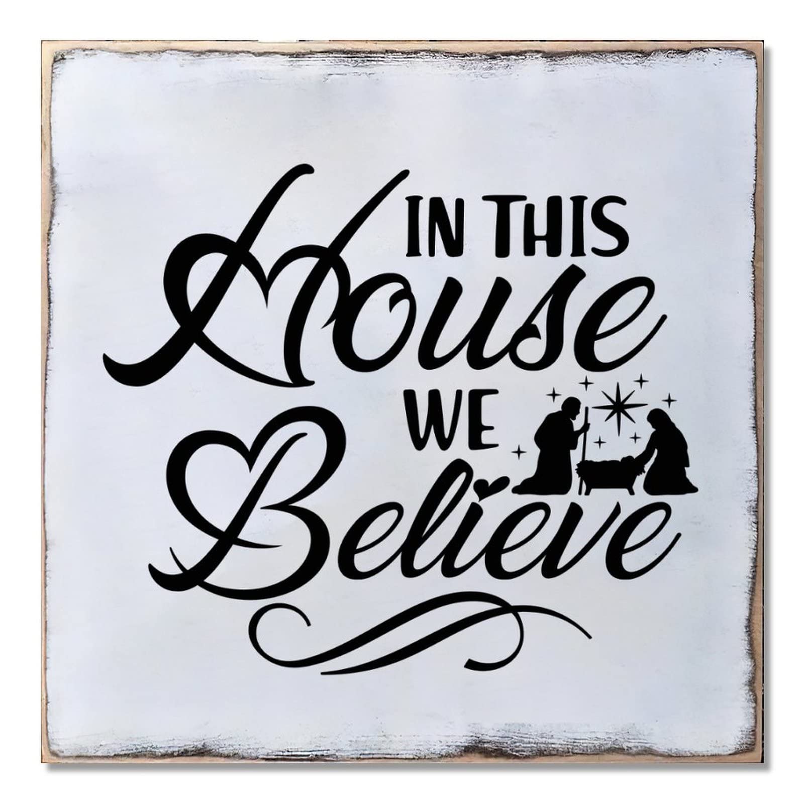 Plaque en bois de Noël haut de gamme In This House We Believe grand format 40 cm