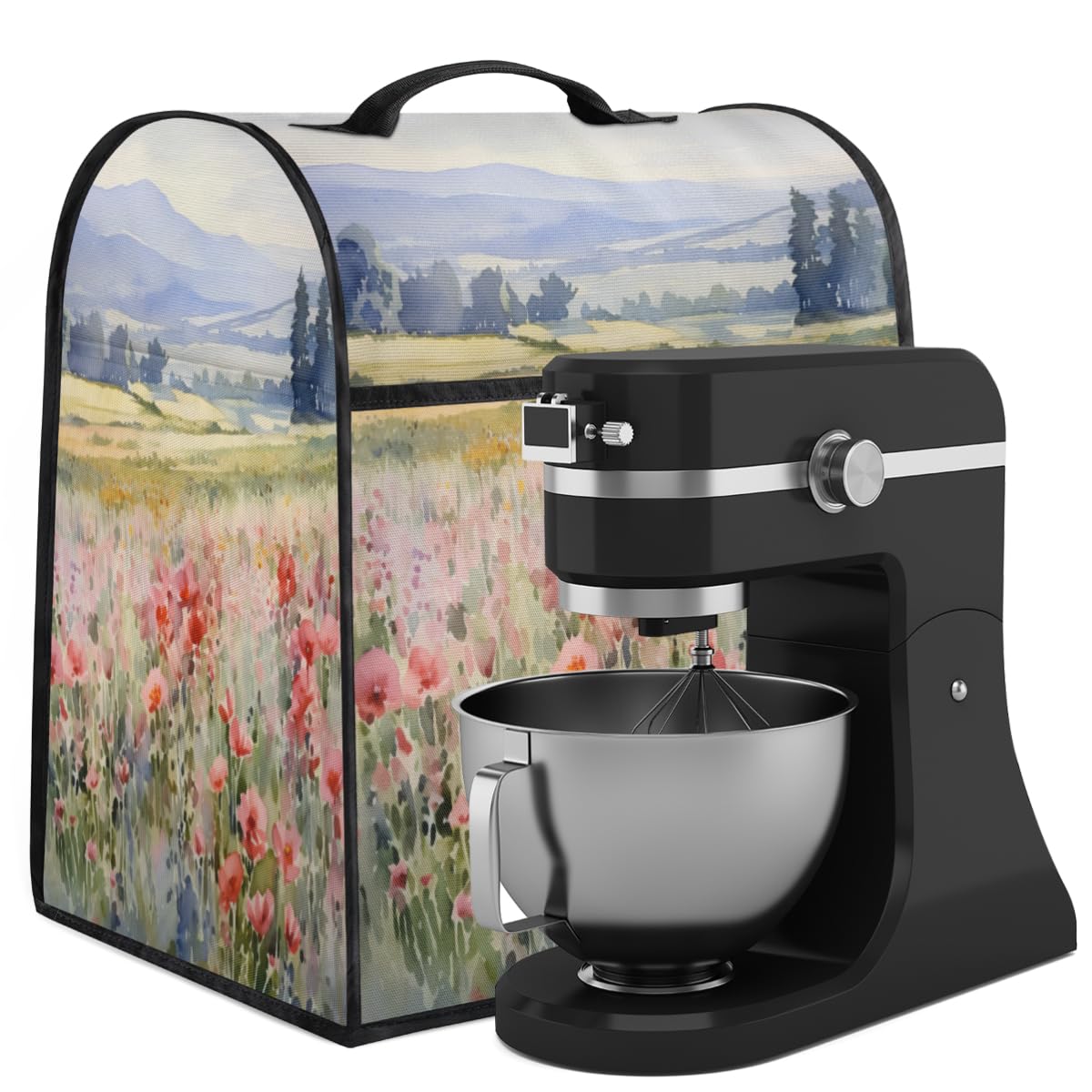 Coffee Maker Cover Watercolor Flower Poppy Kitchen Appliance Covers Small Appliance Covers Blender Cover Juicer Cover Dust Covers for Kitchen Appliances with Top Handle and Pockets,Washable,B250