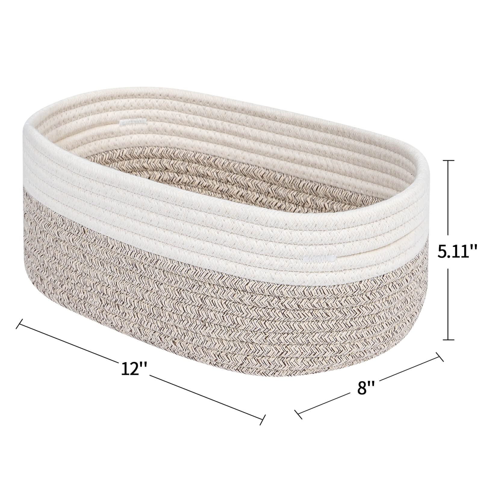 CubesLand Rope Woven Storage Baskets, Small Baby Nursery Organizer Basket, Rectangular Organization/Storage Bins, Closet Shelves Baskets,Empty Gift Basket 3 Packs, Off White/Light Brown