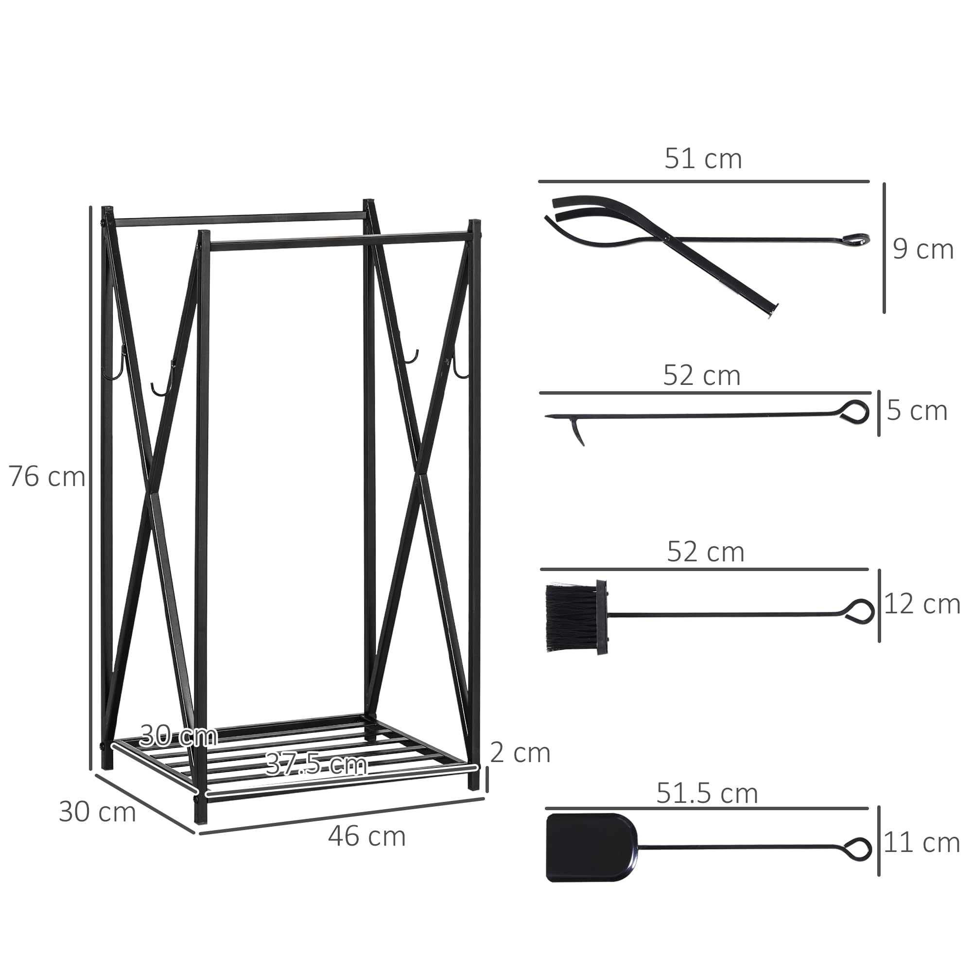 HOMCOM Scaffale Portalegna in Acciaio 4 Attrezzi, 46x30x76cm, Nero