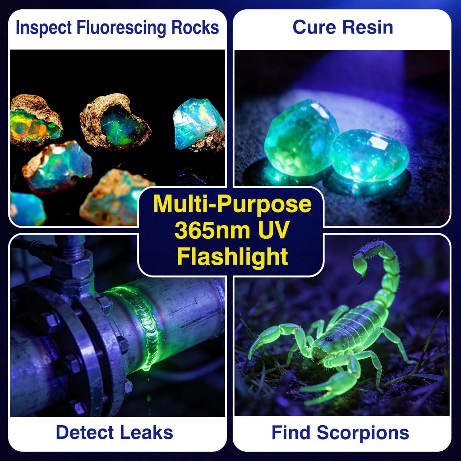 ULTRAFIRE 16W Powerful 365nm Black Light UV Flashlight with Black Filter Lens - Rechargeable LED Ultraviolet Lights Flashlights, for Rocks Finder, Dog/Cat Urine, Stains, Resin Curing