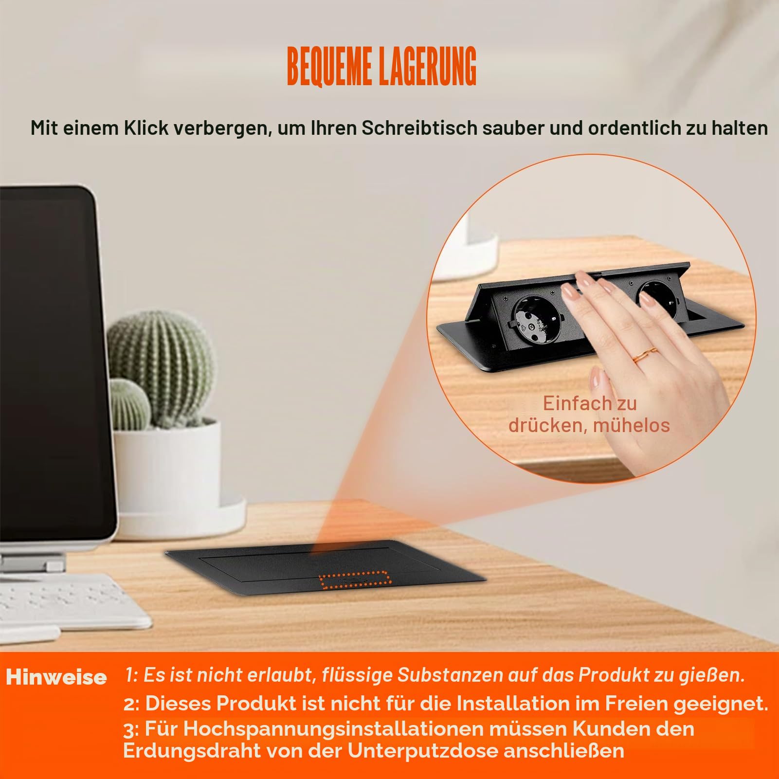 Buyweek Steckdosenleiste Versenkbar mit USB und Type-C Anschlüssen 18W Schnellladung Versenkbare Steckdose Schwarz Einbausteckdose Tischsteckdose mit 1,8m Netzkabel für Werkbank, Küche, Büro