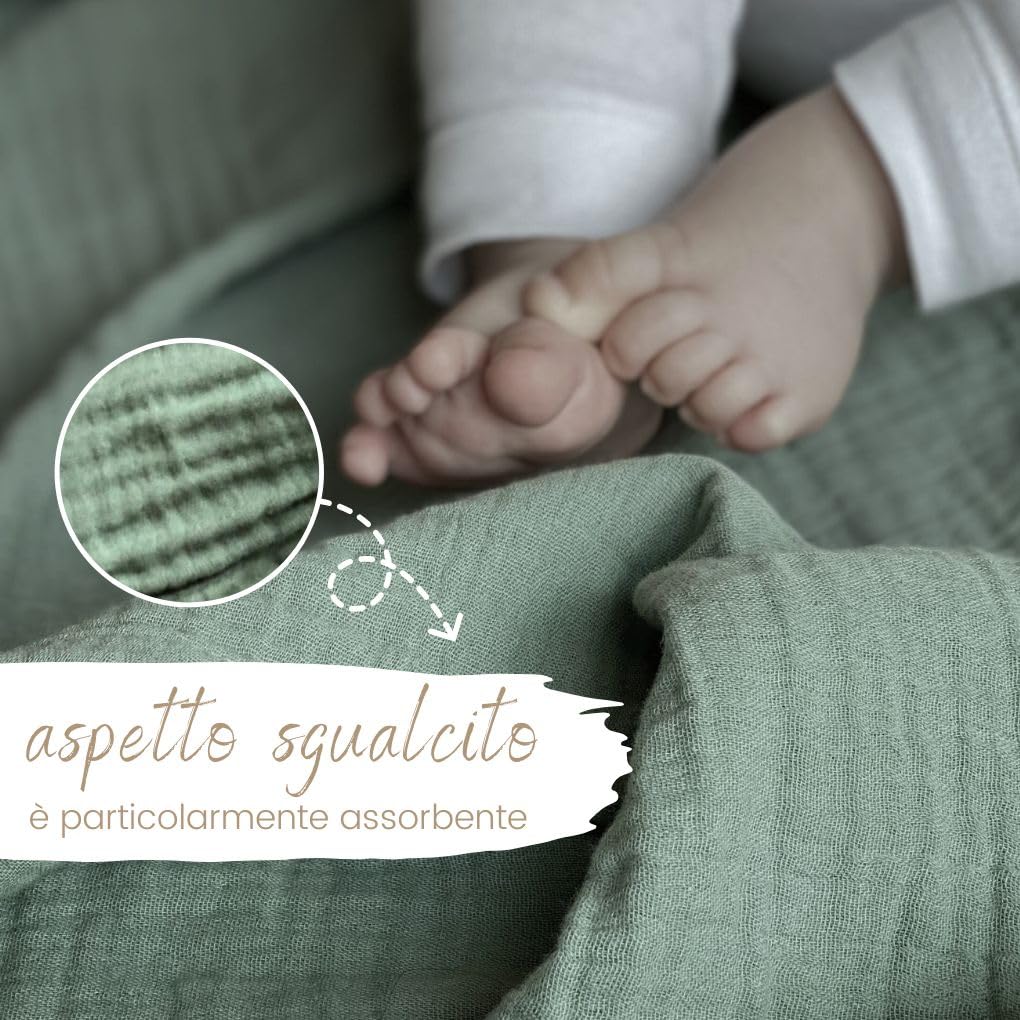DIKOS Mussole Neonato 100% Cotone Biologico GOTS Set 3 Pezzi 64x64cm Morbida per Bambino