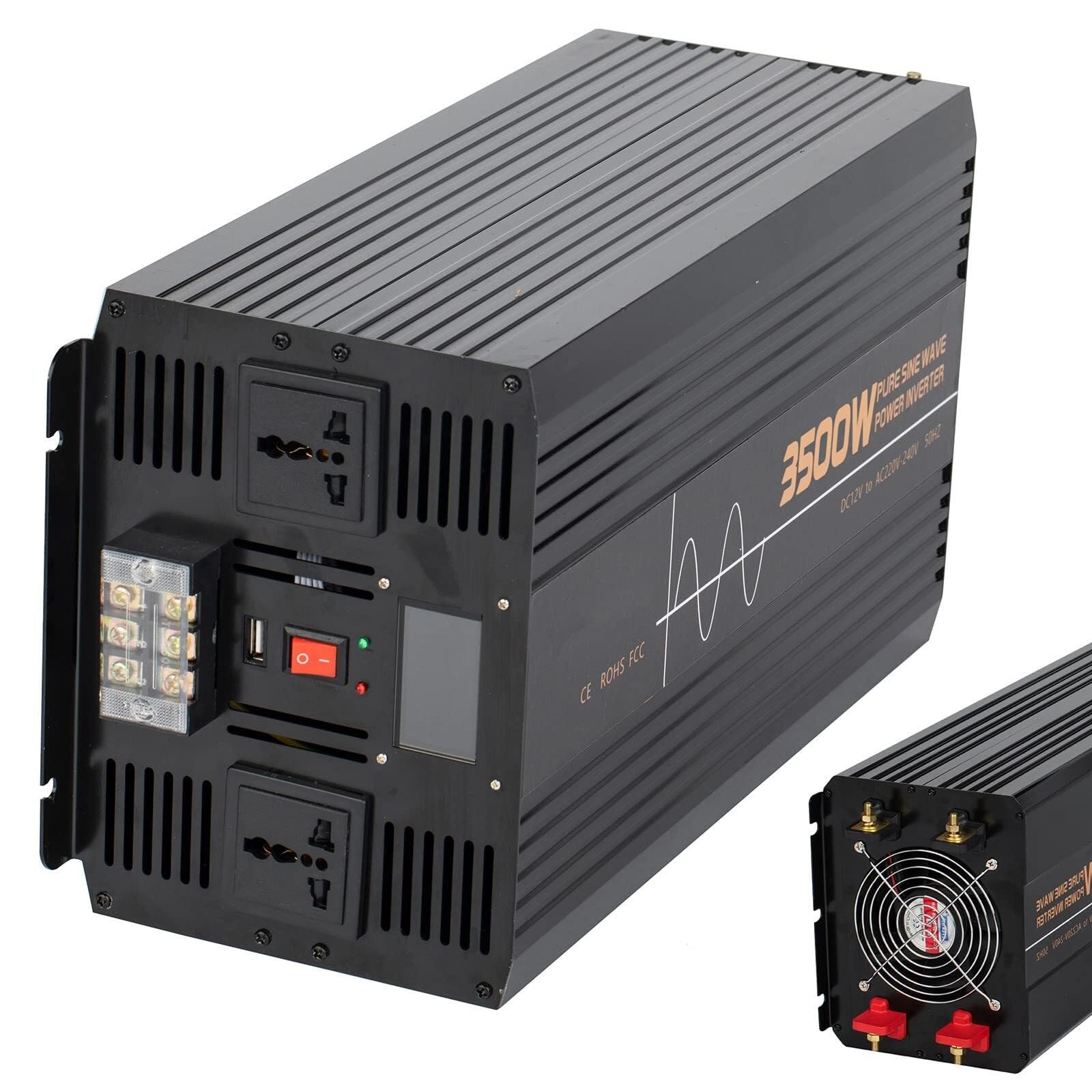 CZVJUKBYP Power Inverter Pure Sine Wave 6000W 7000W 8000W 10000W 12000W 12V 24V 48V DC to 110V/220V AC Converter- 2 Outlets Car(3500W,12Vto220V)