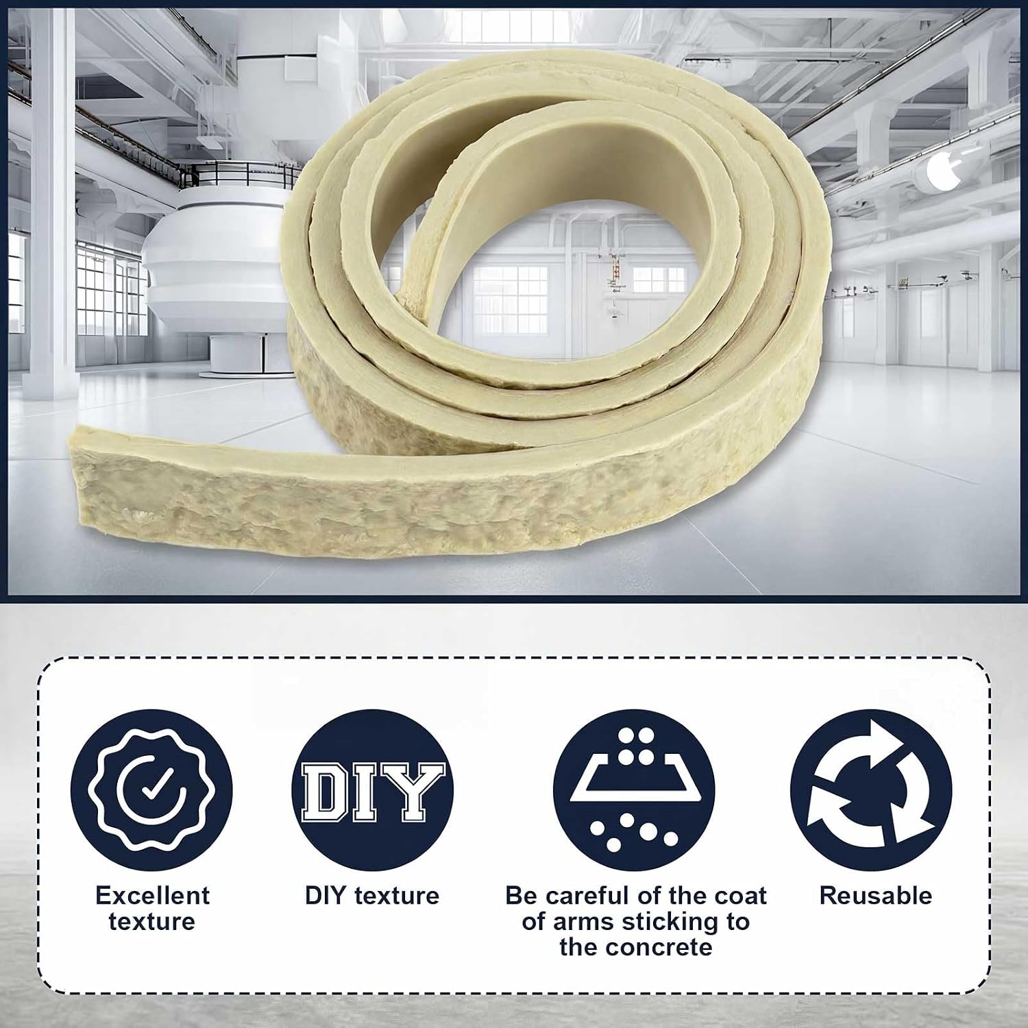 Concrete Stone Rock Edge Form Liner Countertop Edge Form Liner Chiseled Concrete Stone Molds for Countertops Steps, Benches, Fireplaces Edging Forms (White,2.17" W X 78.74" L X 0.79" T)