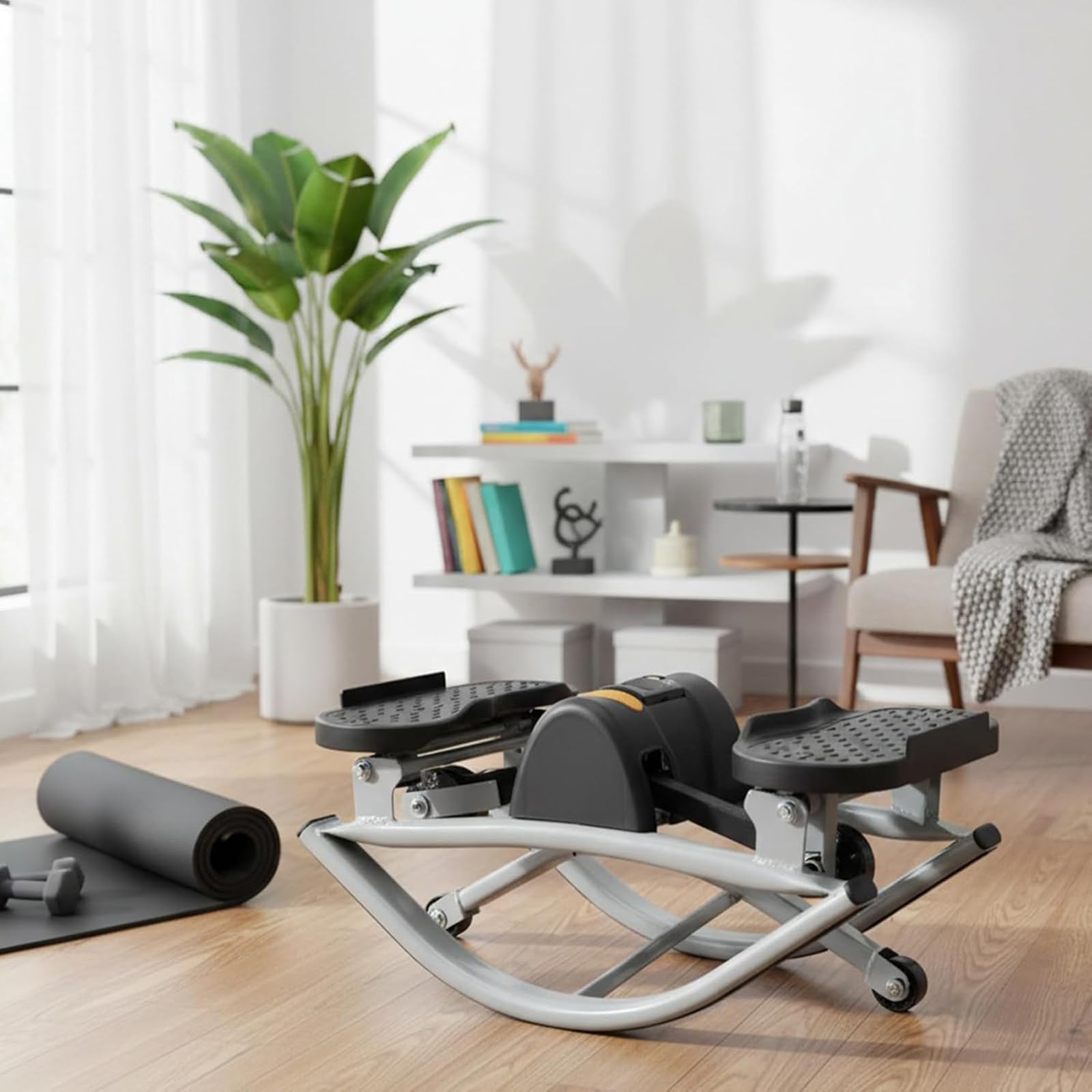 Stepper de Balanceo:Stepper Portátil Compacto para Piernas,Glúteos y Abdominales,Máquina de Entrenamiento en Casa de Bajo Impacto con Bandas de Resistencia,Fitness de Cuerpo Completo de 15 Minutos