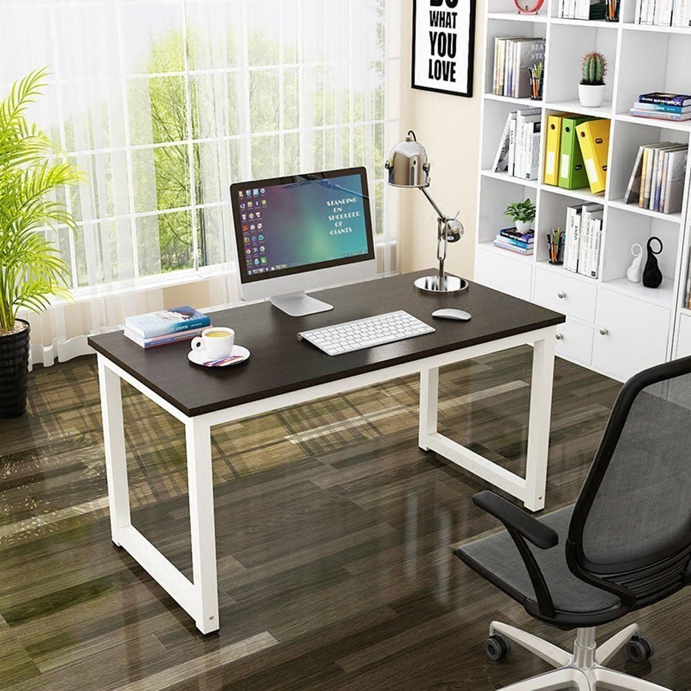 Comfortableplus Modern Simple Style Computer Desk PC Laptop Study Table Office Desk Workstation for Home Office, Black + White Legs（47.2×23.6× 29.5inch