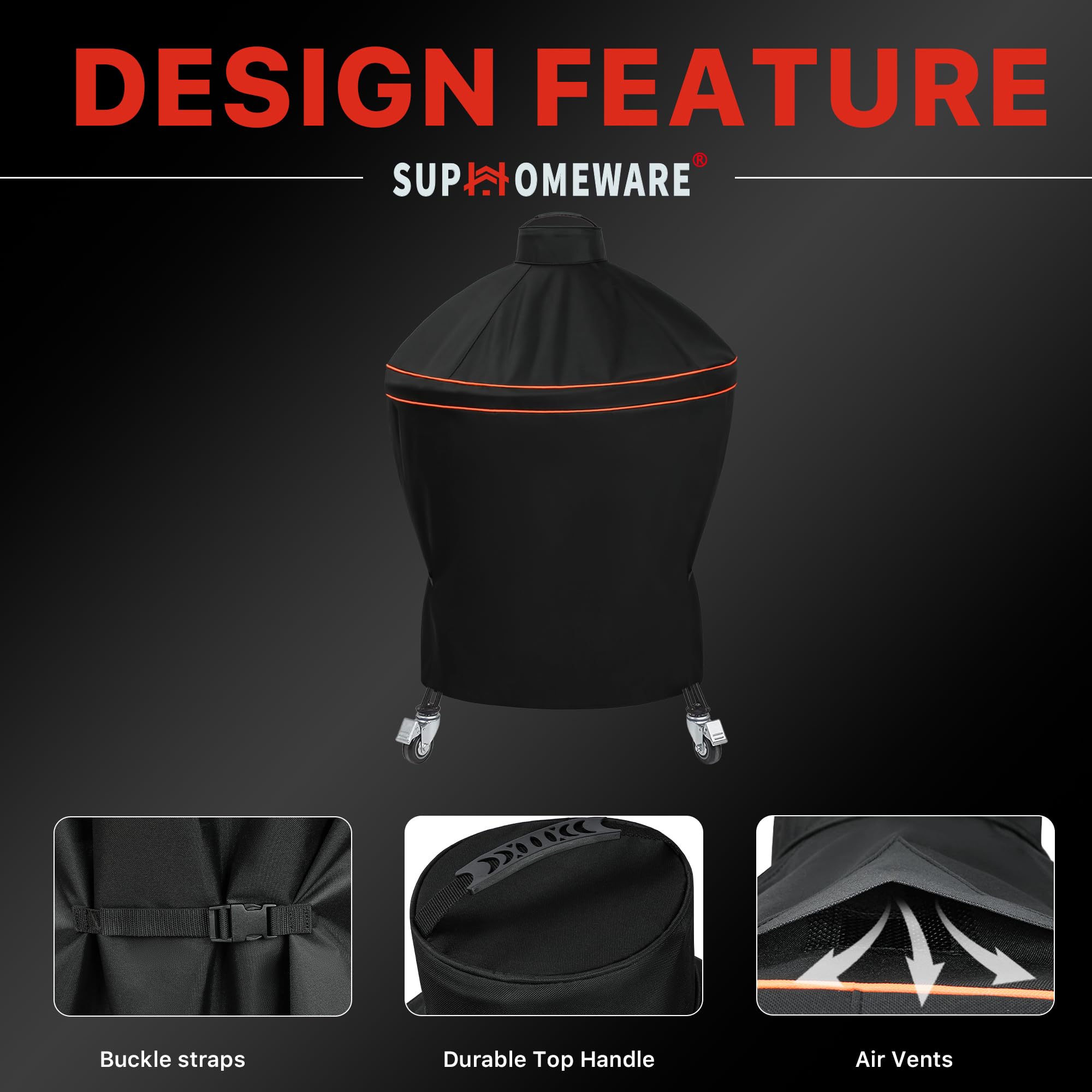 Suphomeware Copertura per griglia Kamado Big Joe 61 cm, impermeabile, resistente, nera