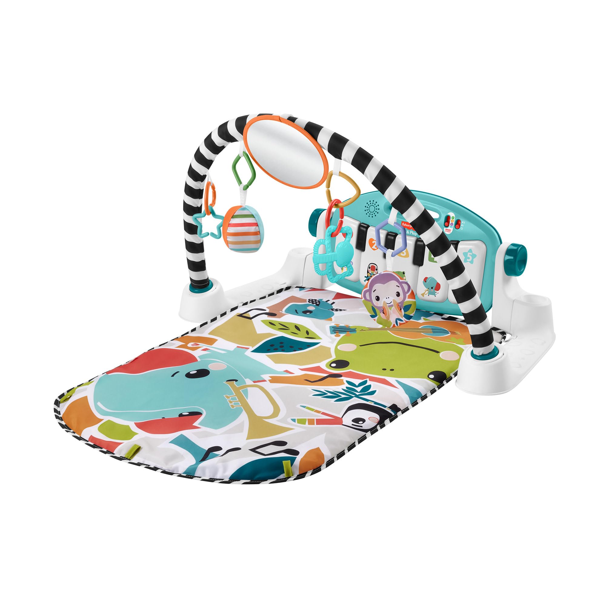 Fisher-Price Baby Activity Mat Glow and Grow Kick & Play Piano Gym, Portable Musical Toy with Smart Stages Learning, Ages 0+ Months, Blue, Queens English Version, HWY58