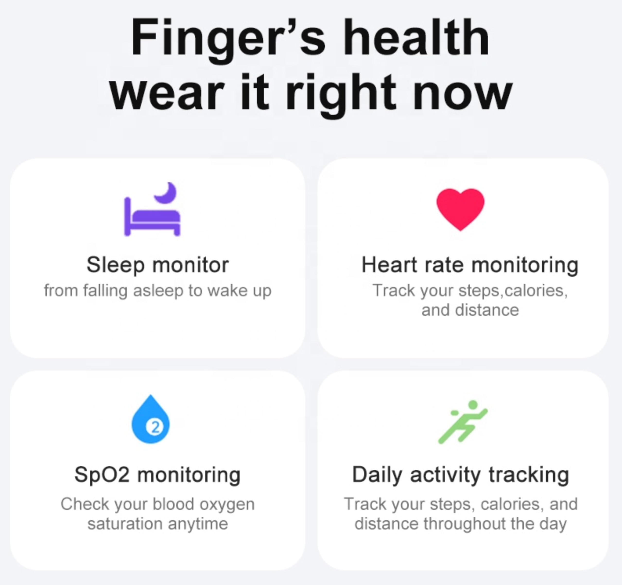 tp TRADEPROVIDER Bague de doigt réglable pour tracker d'activité intelligente, compteur d'oxygène dans le sang, compteur de calories, étanche IP68, USB, Bluetooth, iOS et Android (taille 11)