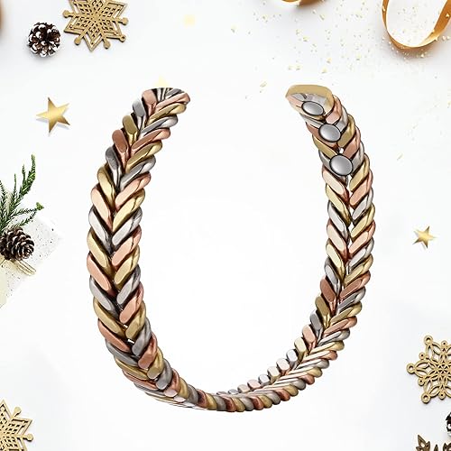 Miniatura 8 de Feraco Pulsera de cobre puro para mujer, pulsera magnética ultra fuerte con imanes de neodimio, 99.99% regalo de joyería de cobre, trenzado tricolor