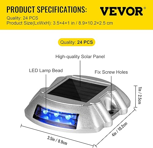 Miniatura 8 de VEVOR Paquete de 24 luces solares de entrada con botón de interruptor luces solares de cubierta impermeables luces de muelle inalámbricas 6 LED para