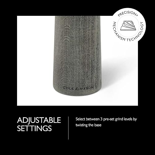 Miniatura 3 de Cole & Mason Marlow - Molinillo de sal de madera gris rústico, molinillo de sal equilibrado, herramientas de especias recargables, ajustes de