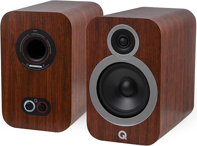 Q ACOUSTICS 3030i Bookshelf Speakers Pair English Walnut - Featuring 2-way Reflex Enclosure Type, 165mm (6.5") Bass Driver, and 22mm (0.9") Tweeter - Stereo Speakers Hifi/Passive Speakers