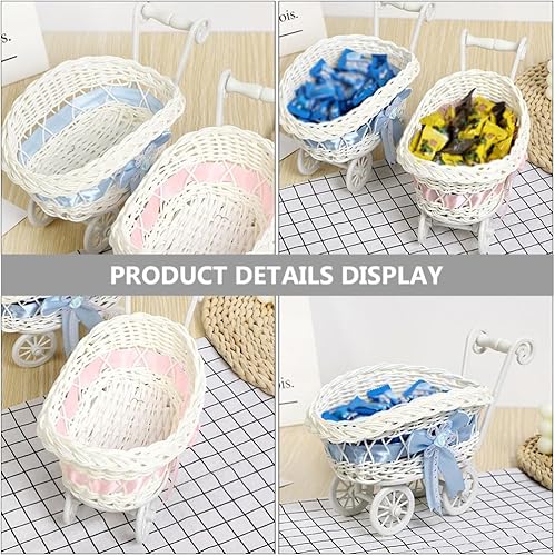 Miniatura 8 de Decoración de alimentos 2 piezas de mimbre para cochecito de bebé, cochecito de bebé, cesta de flores tejida para baby shower, centro de mesa,