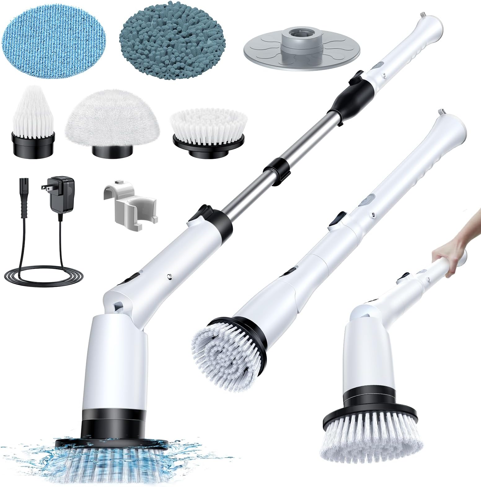 LABIGOElectric Spin Scrubber LA3 Pro, Cordless Bathroom Scrubber with 5 Replacement Head, 3 Adjustable Angle, Household Power Cleaning Brush with Extension Arm for Bathtub Window Car Grout, Black
