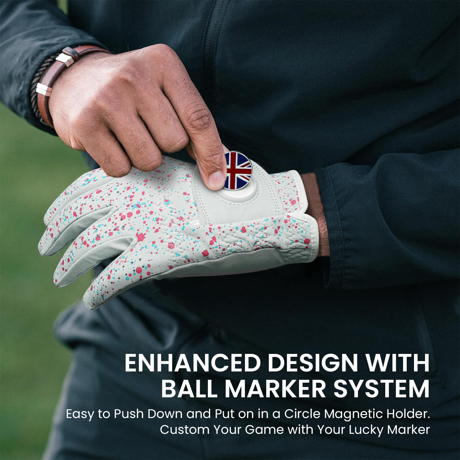 XJBTBA Guantes de Golf para Hombre Mano Izquierda Derecha Cabretta Cuero Weathersof con Marcador 1 Pieza, Guante de Golf para Hombre Suave Transpirable Resistencia al Desgaste