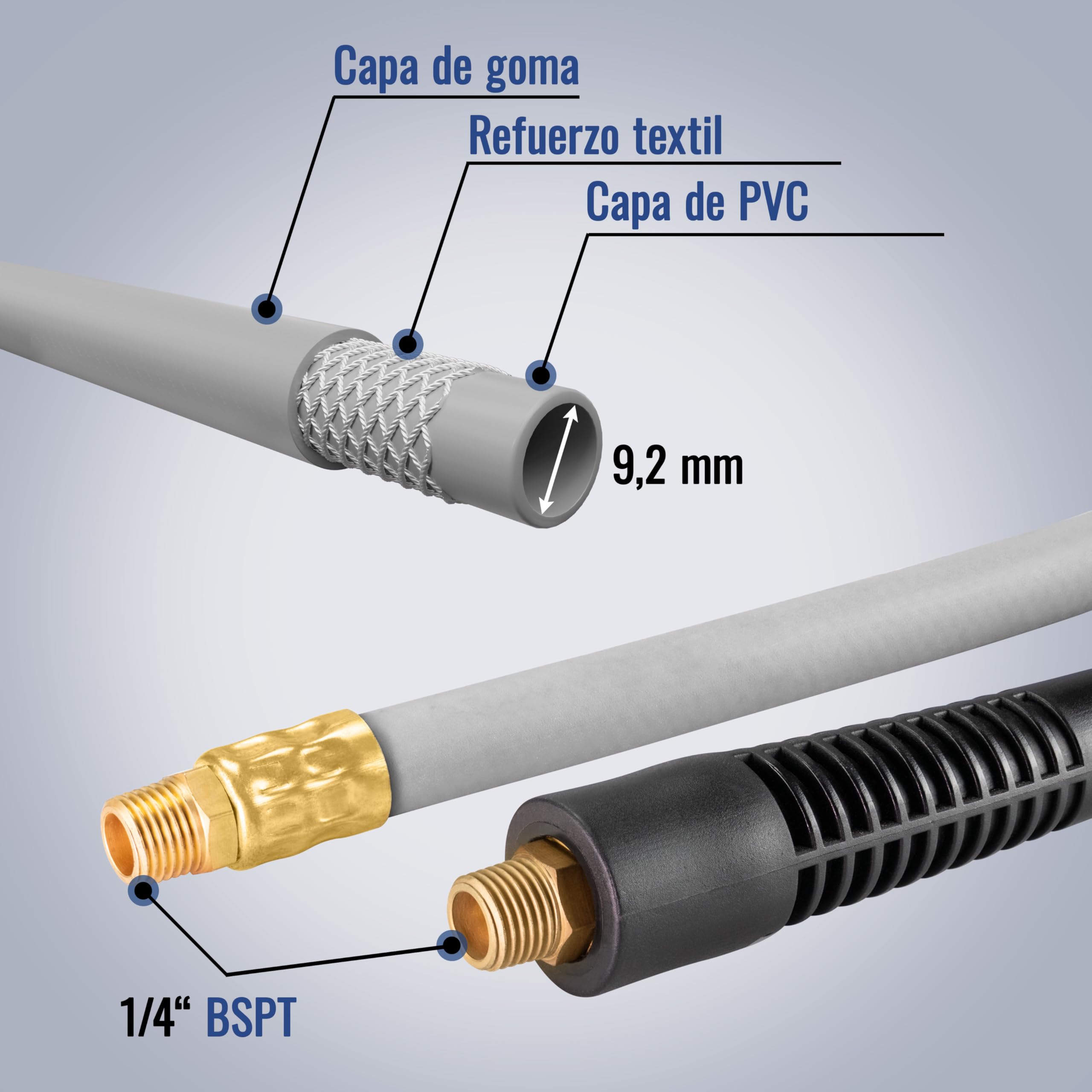 Poppstar Enrollador de manguera de aire comprimido de acero (20m+2m, diámetro (9,2x15mm)), conexiones 1/4 de pulgada BSPT