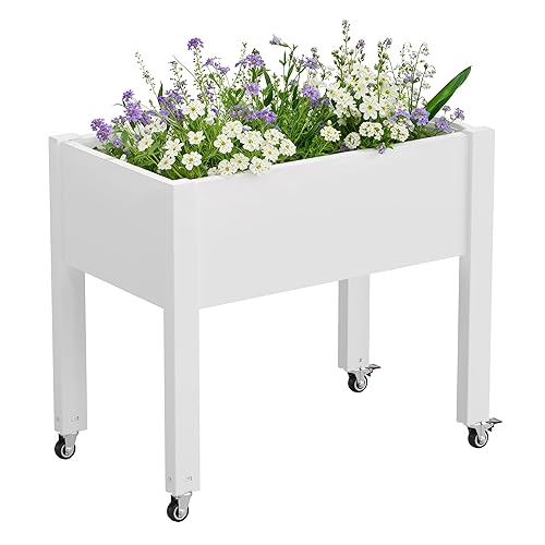 Elevated Raised Garden Bed with Wheels - Outdoor Mobile Resin