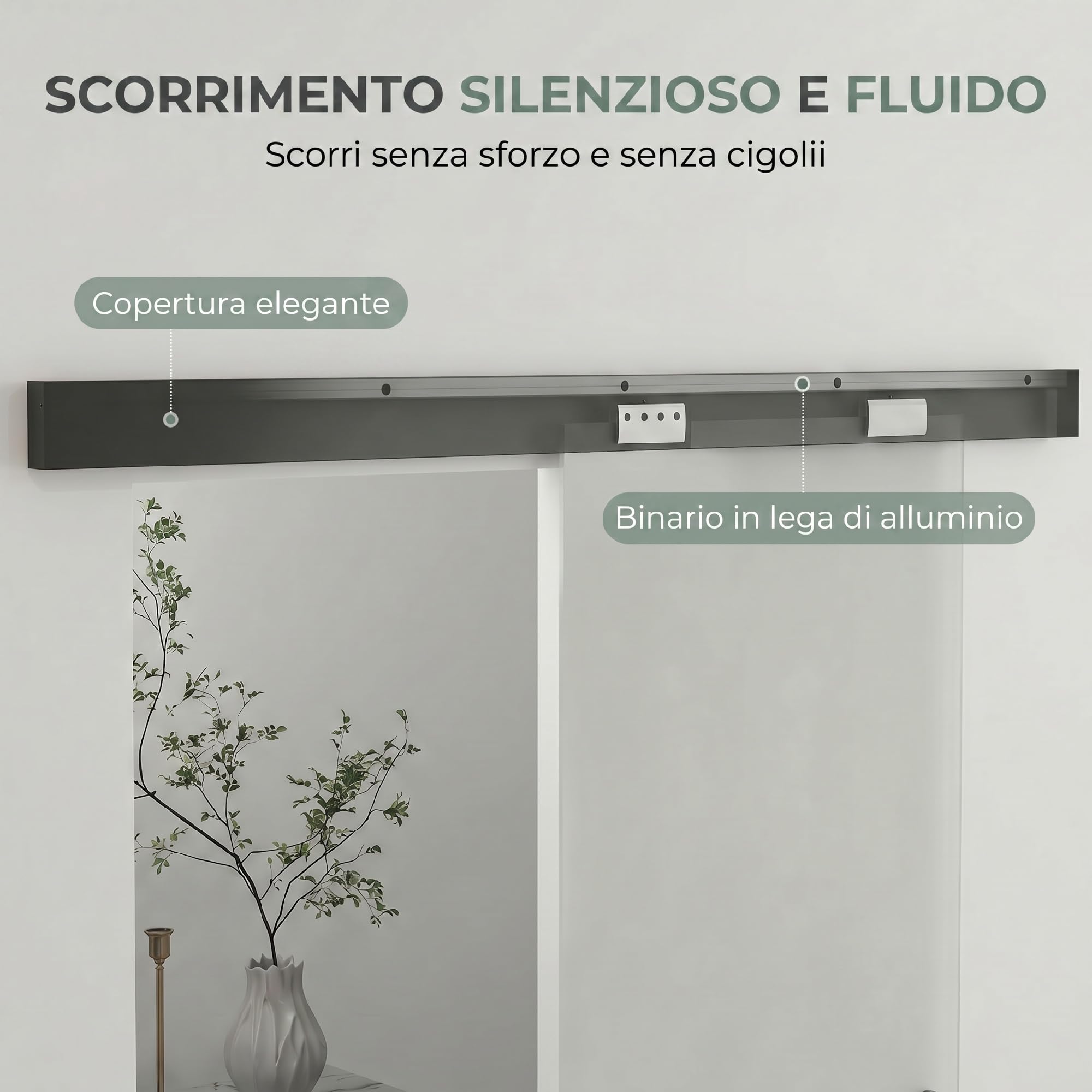 HOMCOM Porta Scorrevole Interna Muro 77.5x205 cm in Vetro Smerigliato, Binario Silenzioso in Lega di Alluminio, Kit Ferramenta, Maniglia, Guida, Porta da Interno in Stile Industriale, Bagno, Ufficio