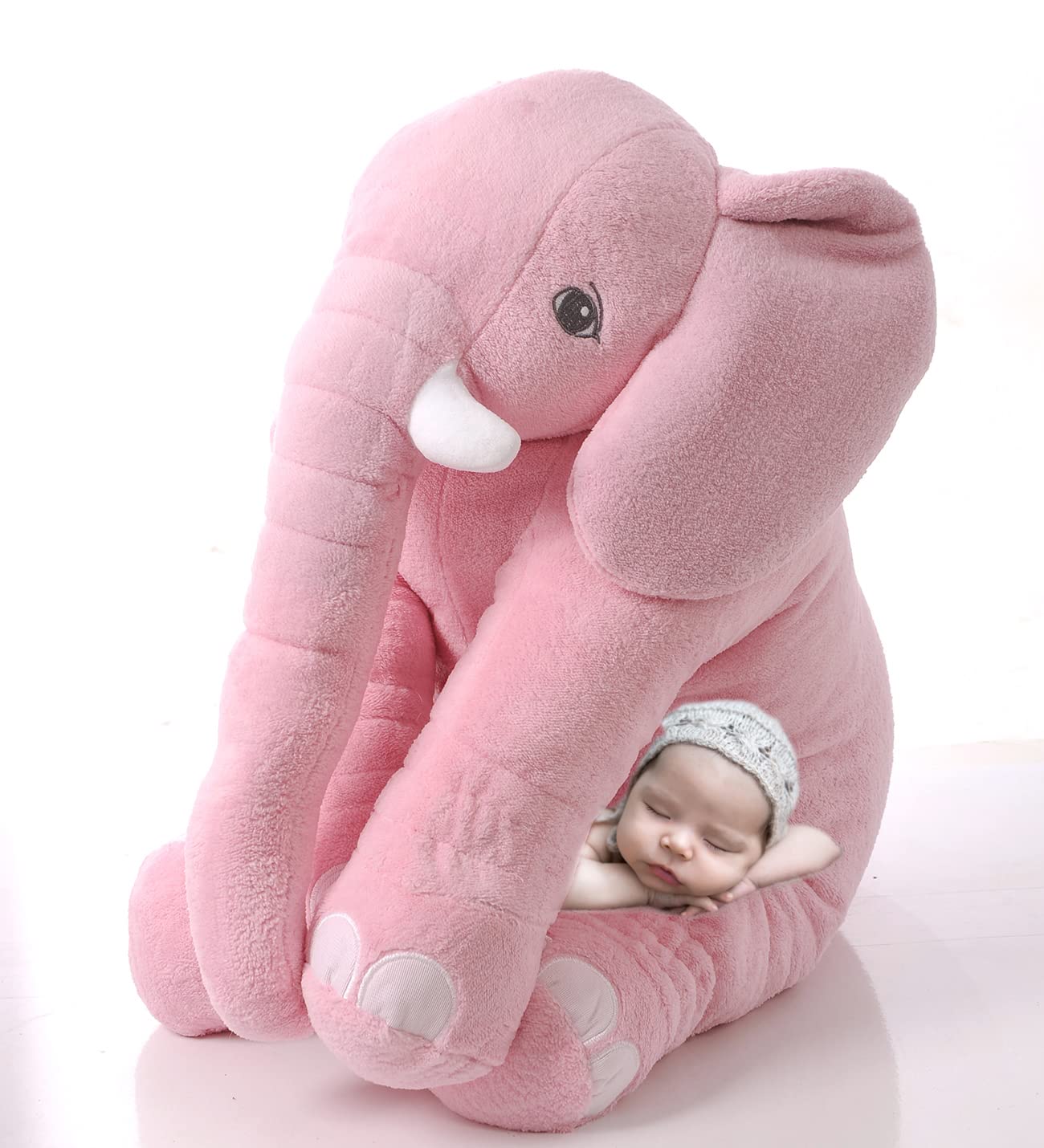 Uyku Arkadaşım Fil - Büyük Yumuşacık Peluş Fil - 85 cm- Sevgiliye HEDİYE Pembe
