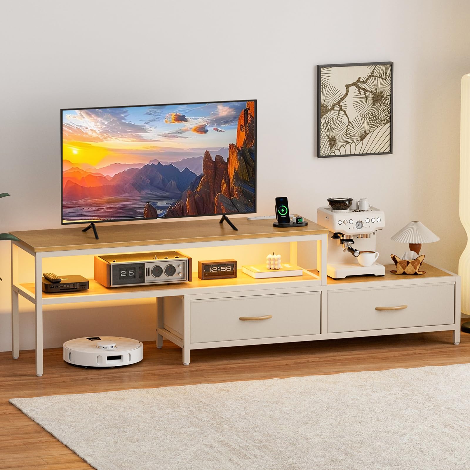 【新品】IKIFLY伸縮テレビ台 ローボード 黒 LEDライト付 自由レイアウト Amazon｜IKIFLY テレビ台 伸縮 テレビボード 収納チェスト ロータイプ