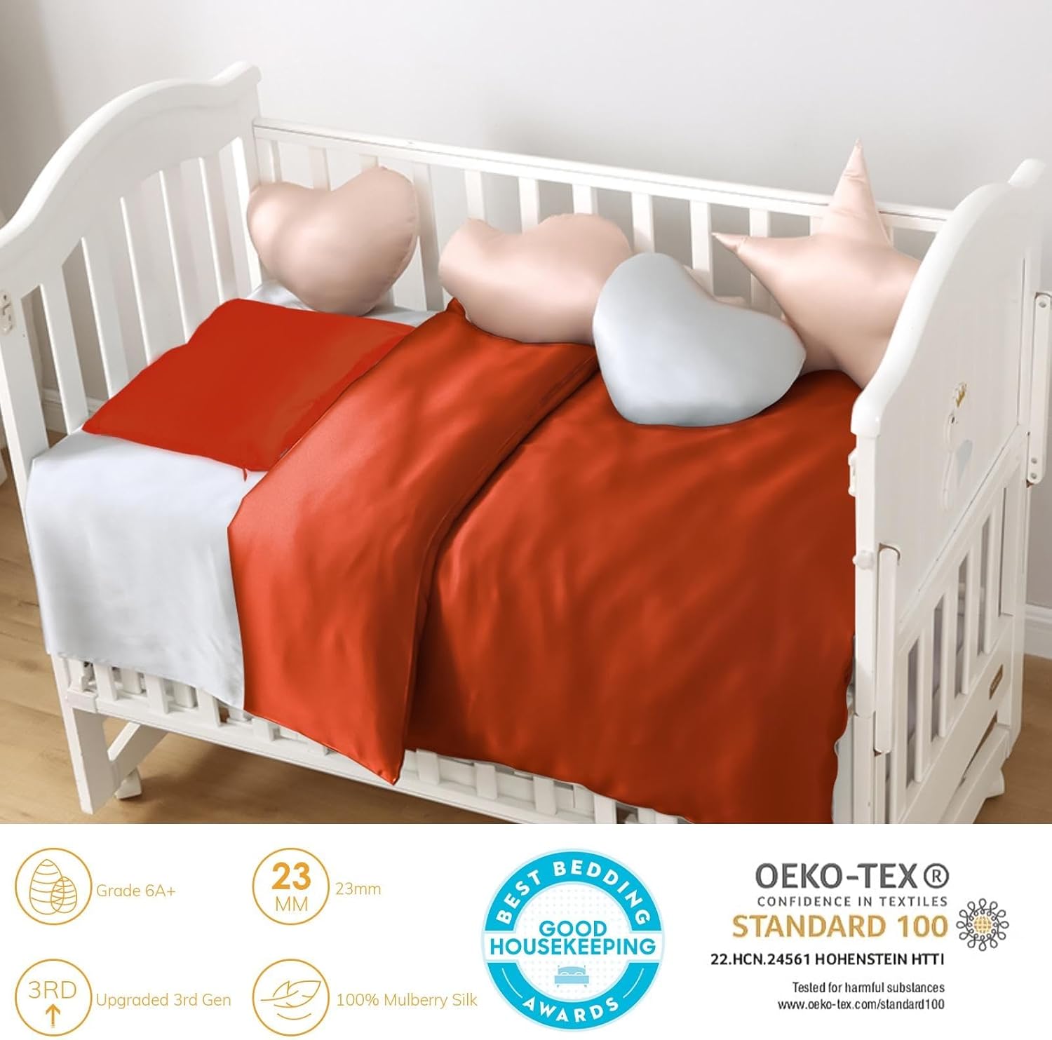 PROMEED 100% Mulberry Silk Crib Duvet Cover and Pillowcase Set for Baby Boys/Girls, Premium 23 Momme 6A+ Grade Pure Silk Toddler Bedding Set (Dusk, Crib)
