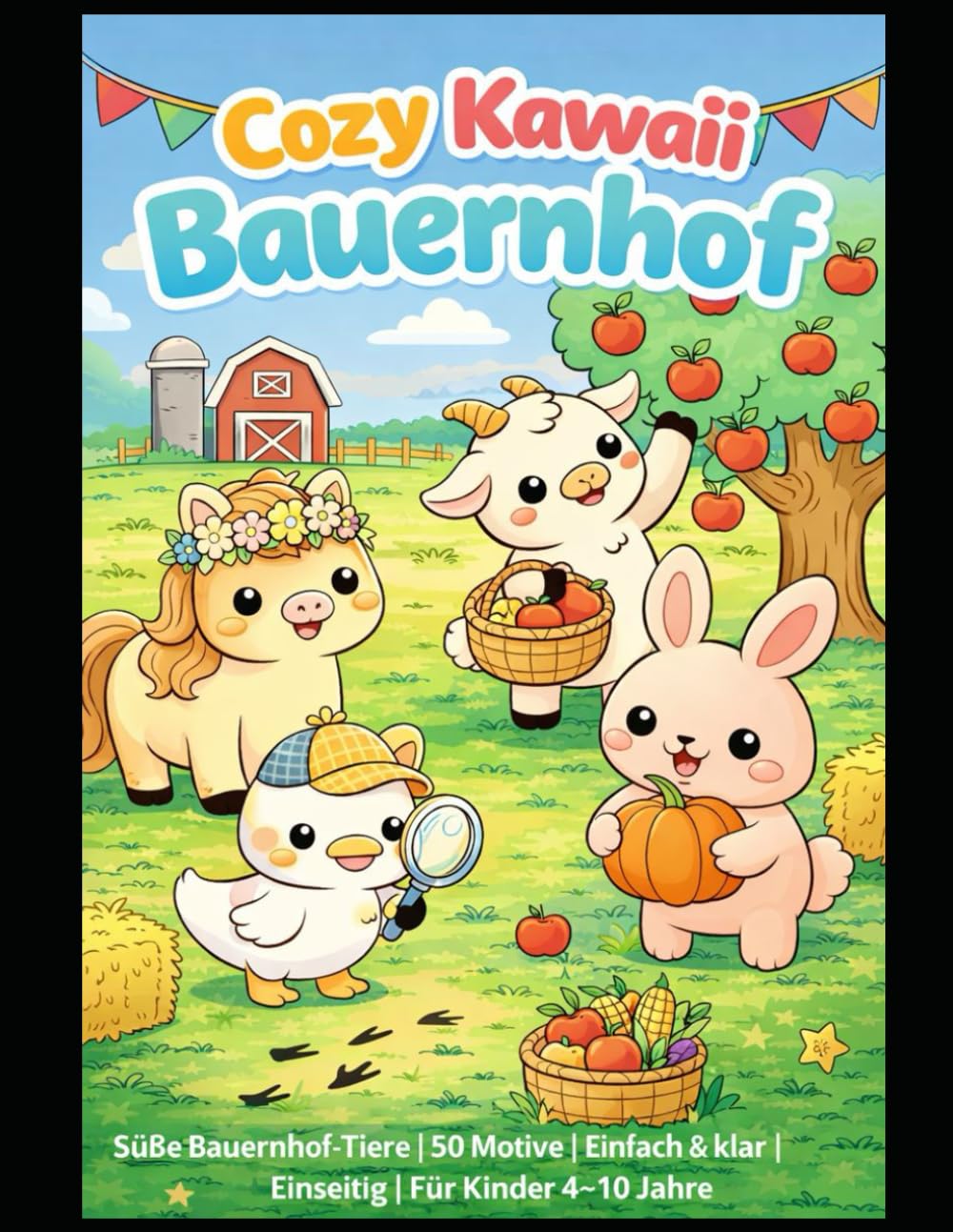 Cozy Kawaii Bauernhof: Süße Bauernhof-Tiere | 50 Motive | Einfach & klar | Einseitig | Für Kinder 4–10 Jahre