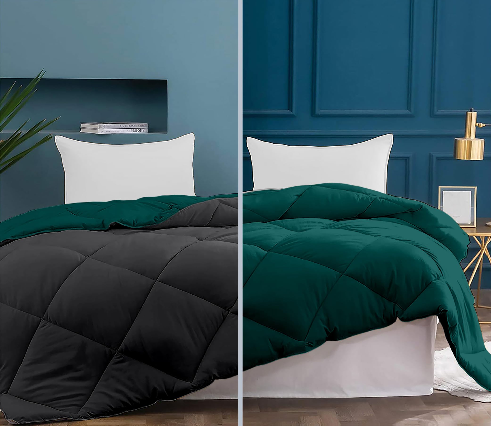 Diamond Stitch Reversible rajai Down Alternative Soft Quilted 600 GSM Blanket Heavy Winter Microfiber Comforter (90" x 90" Inches) - Double Bed Queen Size Comforters|Dark Grey & Teal-image-25