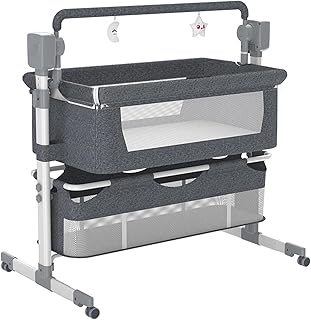 Baby Bedside Crib Baby, Cot Multifunctional Bassinet Infant Bedside Sleeper Convertible, Cradle with Bluetooth Music 5 Swaying Gears Remote Control, Portable Foldable Swing (Grey-1)