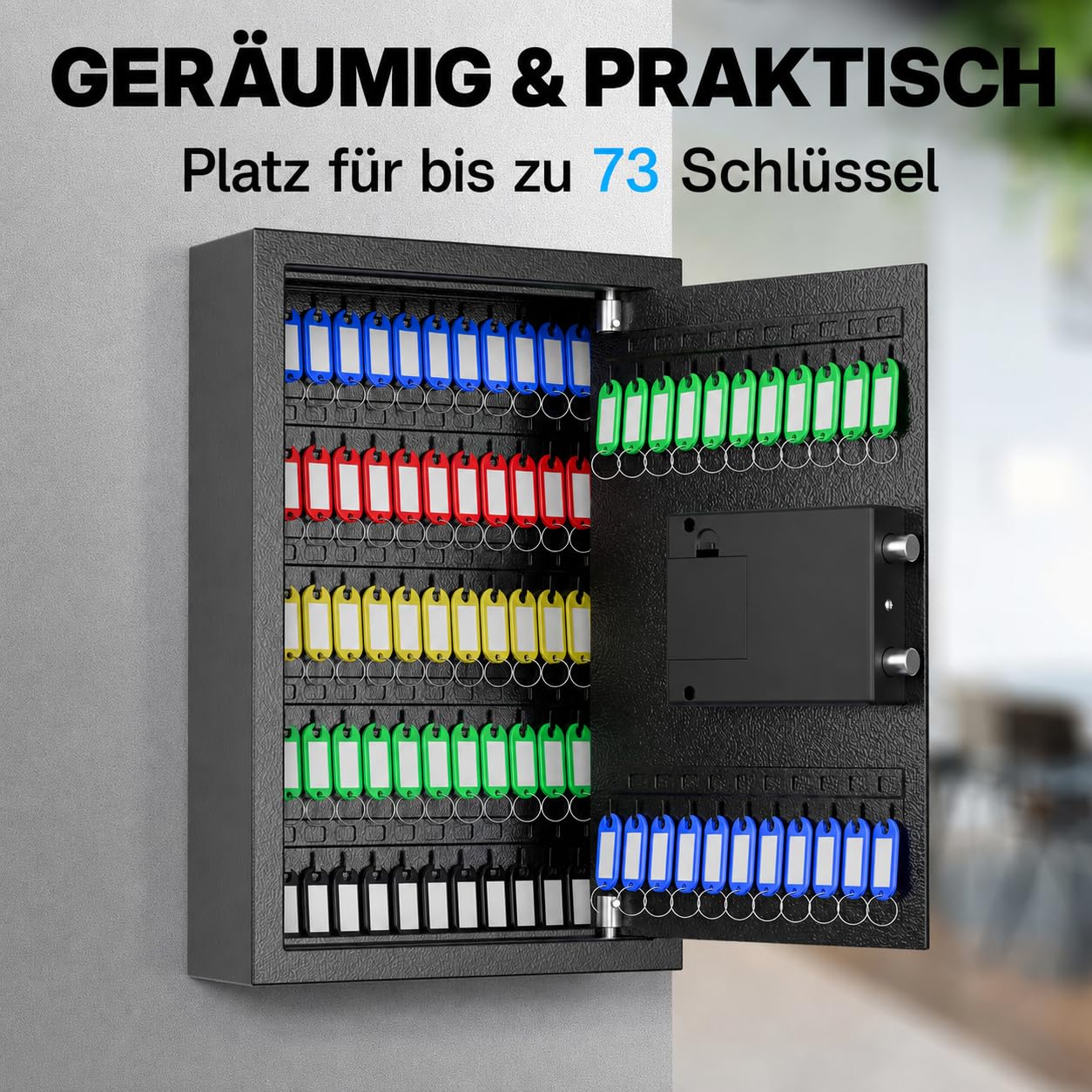 Schlüsselkasten, 73 Positionen Schlüsseltresor mit Kombination, Schlüsselbrett mit zurücksetzbar, schwarz, Digitale Sicherheitsbox, Schlüssel-Organizer mit verstellbaren Regalen