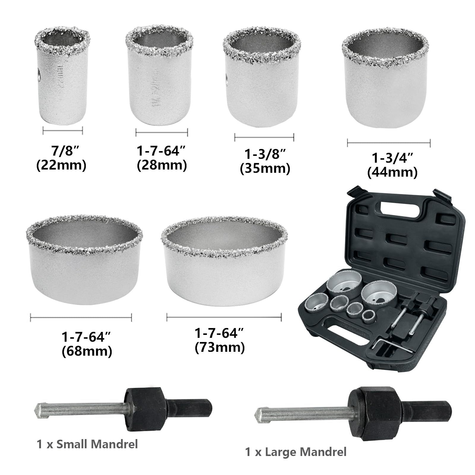 Greywolf 9 piece carbide hole saw set, diamond tile hole saw, brazed tile core drill bit, suitable for tiles glass, ceramics - Image 4