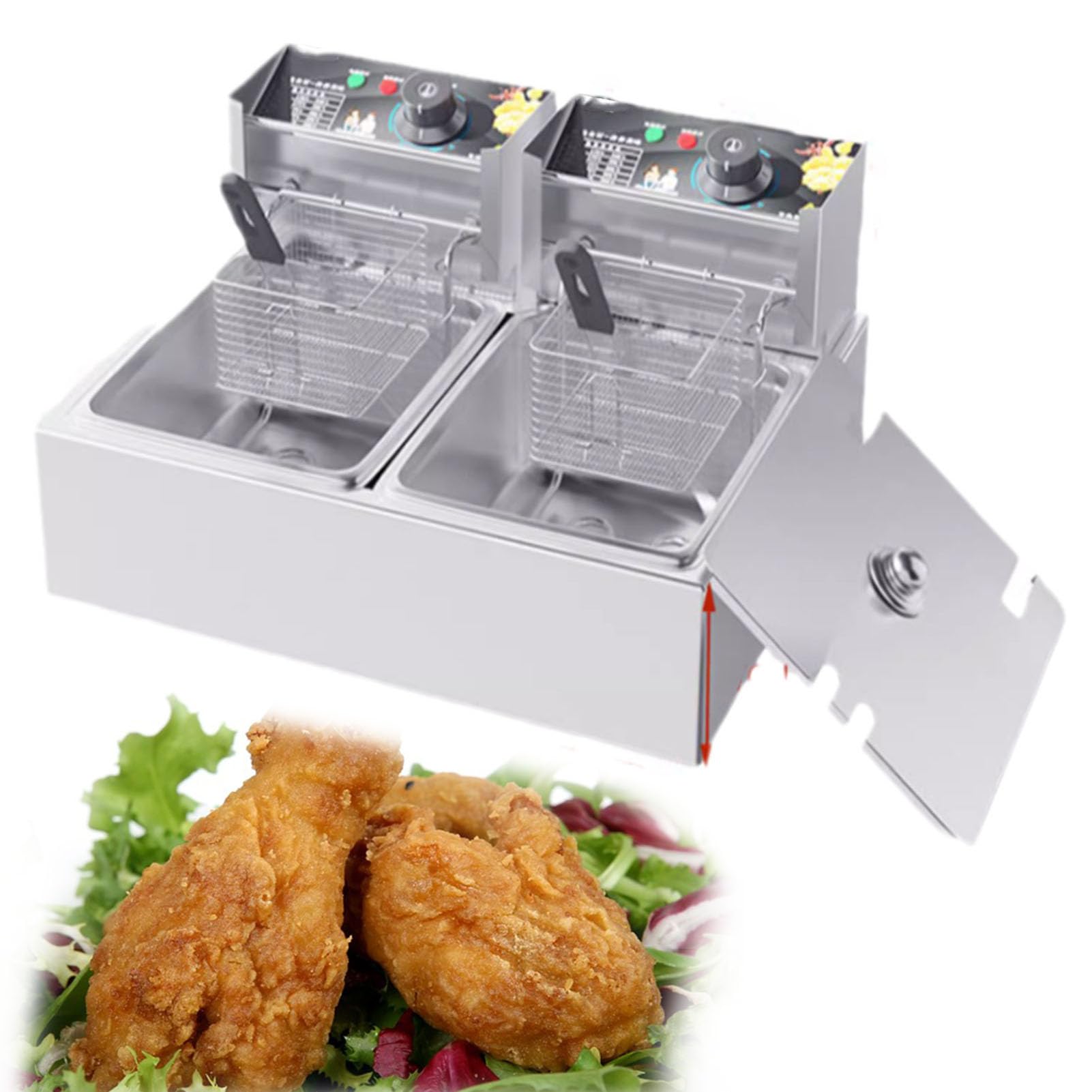 Friggitrice Profonda Friggitrice Profonda Commerciale 10L X 2 Friggitrici elettriche a Doppia Vasca, Controllo della Temperatura, friggitrice elettrica da banco per Ristorante con