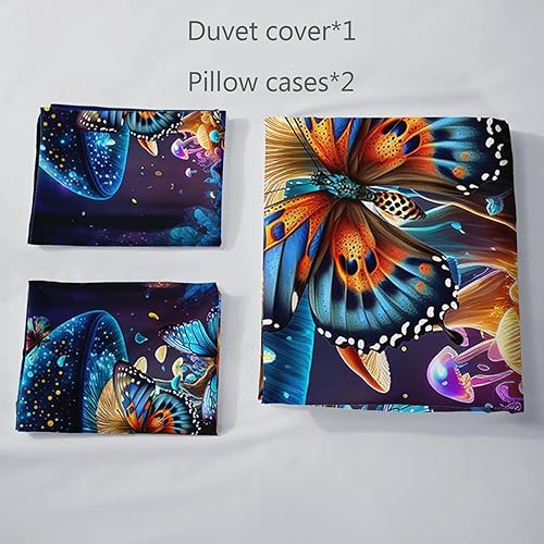 Miniatura 4 de AILONEN Hermoso juego de funda de edredón de mariposa, tamaño Queen, juego de ropa de cama con mariposas azules brillantes para niñas y niños, funda