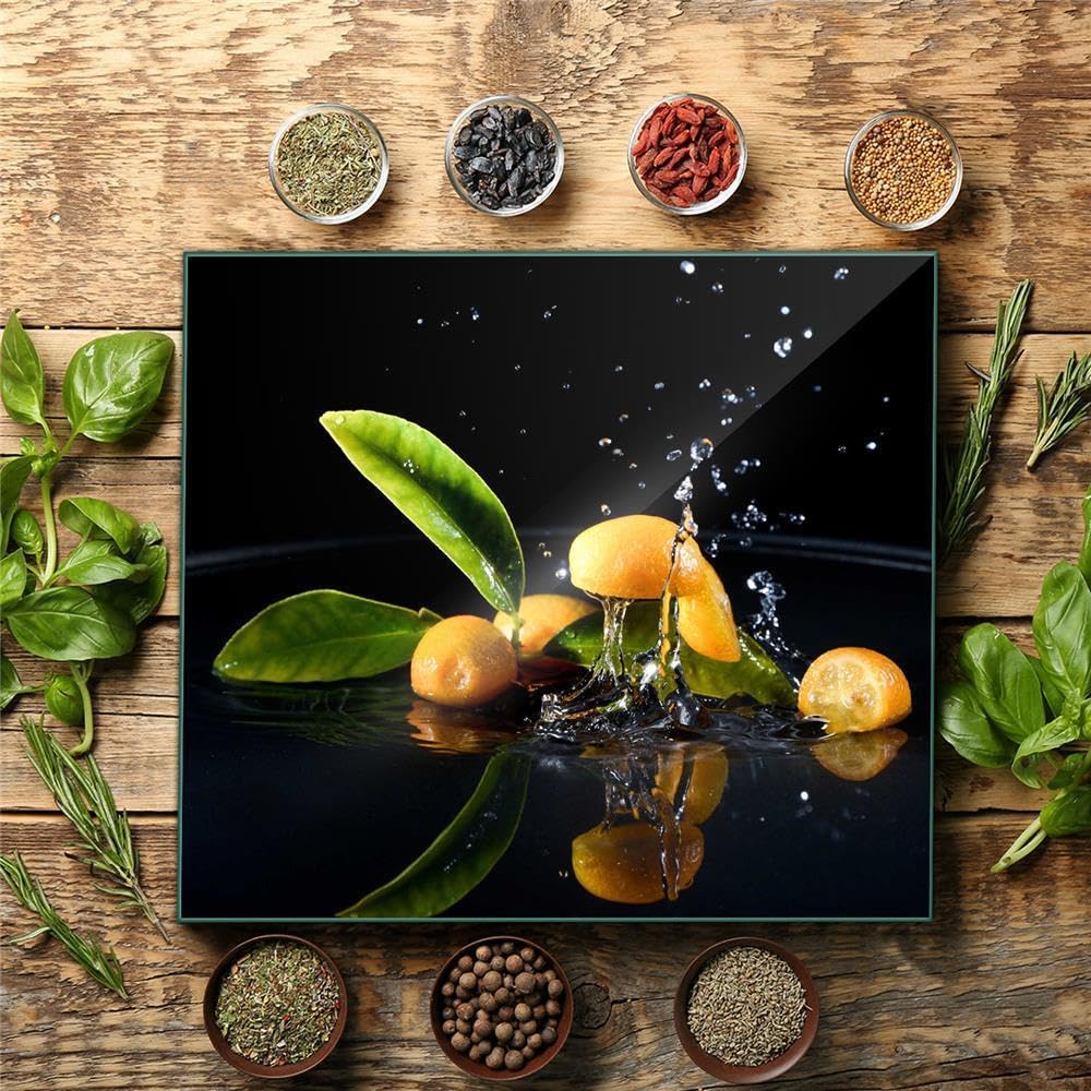 decorwelt Herdabdeckplatte Abdeckung Ceranfeld Abdeckplatte Schneidebrett 1-Teilig 60x52 Früchte Schwarz Spritzschutz Glasplatte Ceranfeldabdeckung Schutz Herdschutz Sicherheitsglas Glasschneidebrett