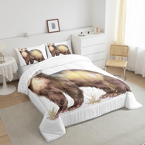 Miniatura 4 de Juego de ropa de cama de hurón tamaño individual para niños, diseño de dibujos animados de hurones para niños, bonito edredón acolchado de animales