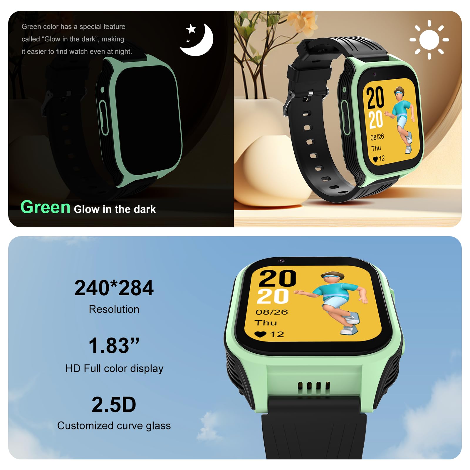 Reloj inteligente 4G seguro para niños con rastreador GPS Whatsapp de 1.8 pulgadas, pantalla táctil grande, WiFi, llamadas, chat de video por voz, SOS, Bluetooth, alarma, podómetro, música, reloj