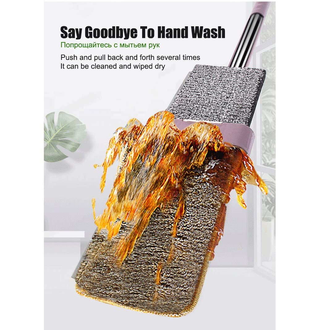 fregona Lave a mano Squeree MOP Nivelación automática Limpiador de piso de la fregona con la almohadilla de microfibra Herramienta de limpieza Placa plana mop ( Color : Khaki within 4 pads )