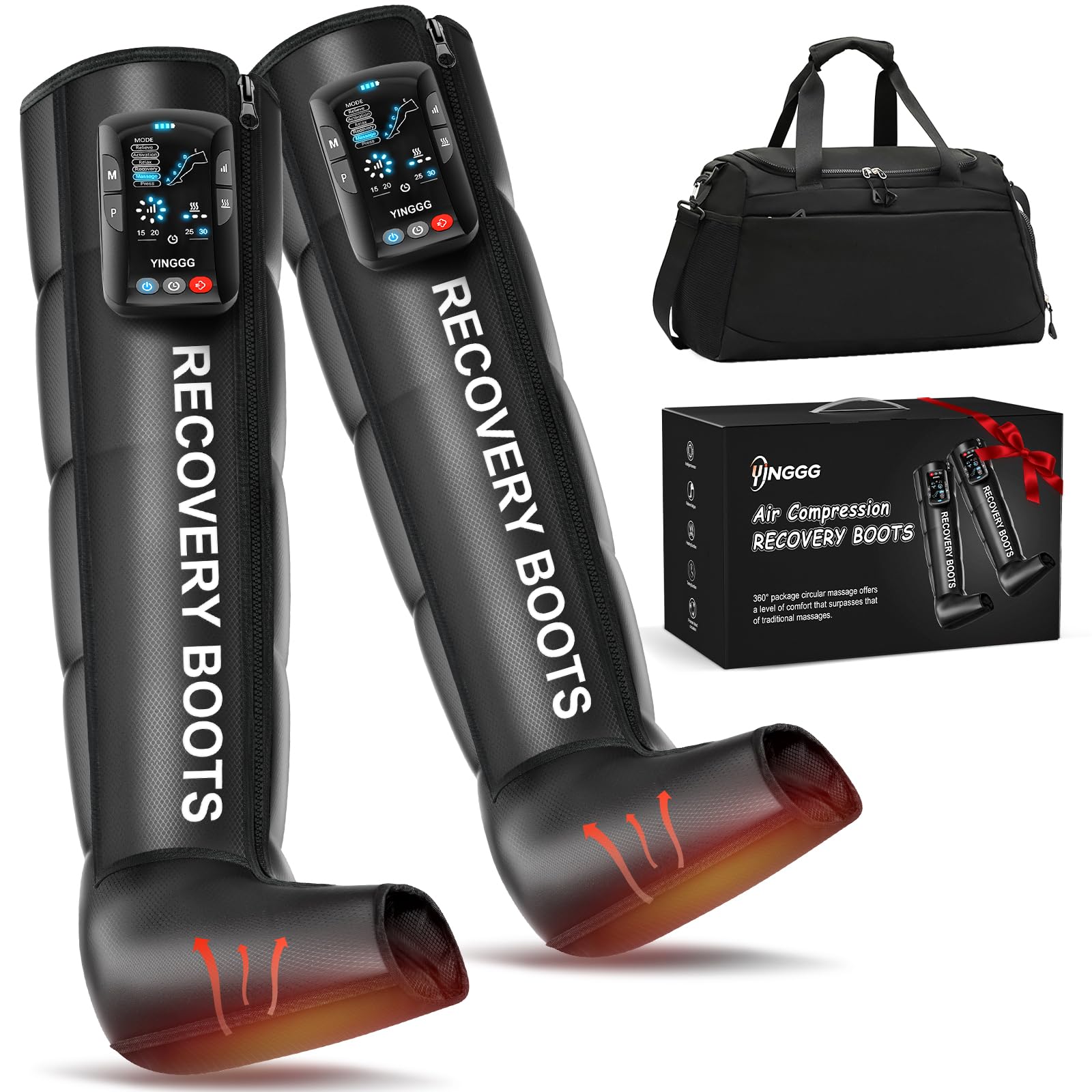 YINGGG Leg Massager with Heat and Compression: Cordless Recovery System for Improved Circulation, Professional Foot Massage Boots with 5 Massage Areaes, 8 Intensities(Two Legs)-Large